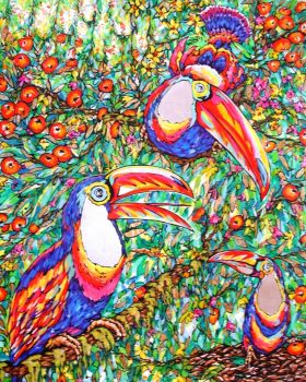 »Happy birds«  Acryl / Leinwand, Format: BxH 80x100 cm